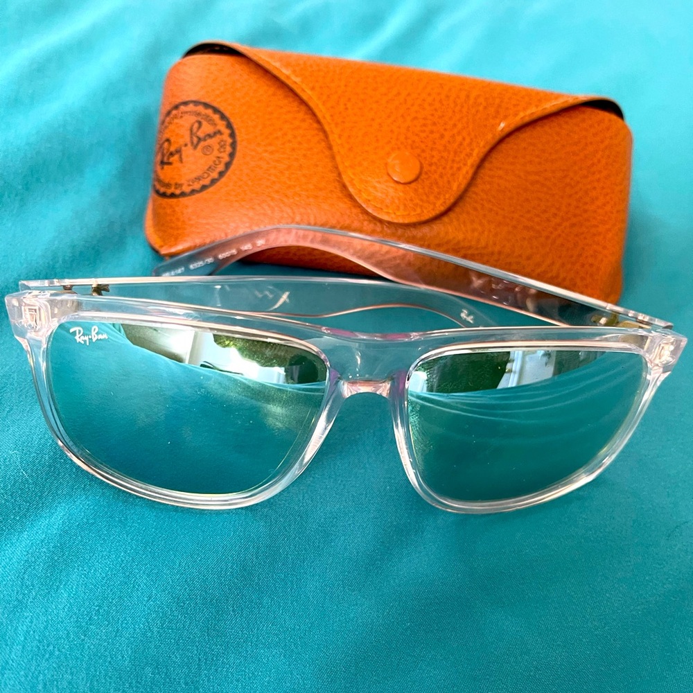 Ray Ban Boyfriend Sunglasses. Polarized, mirror, clear frame, wore twice.